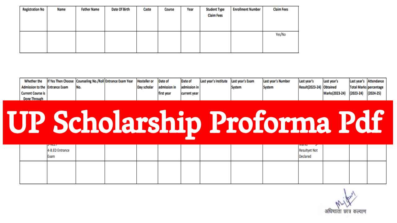 UP Scholarship Proforma Pdf